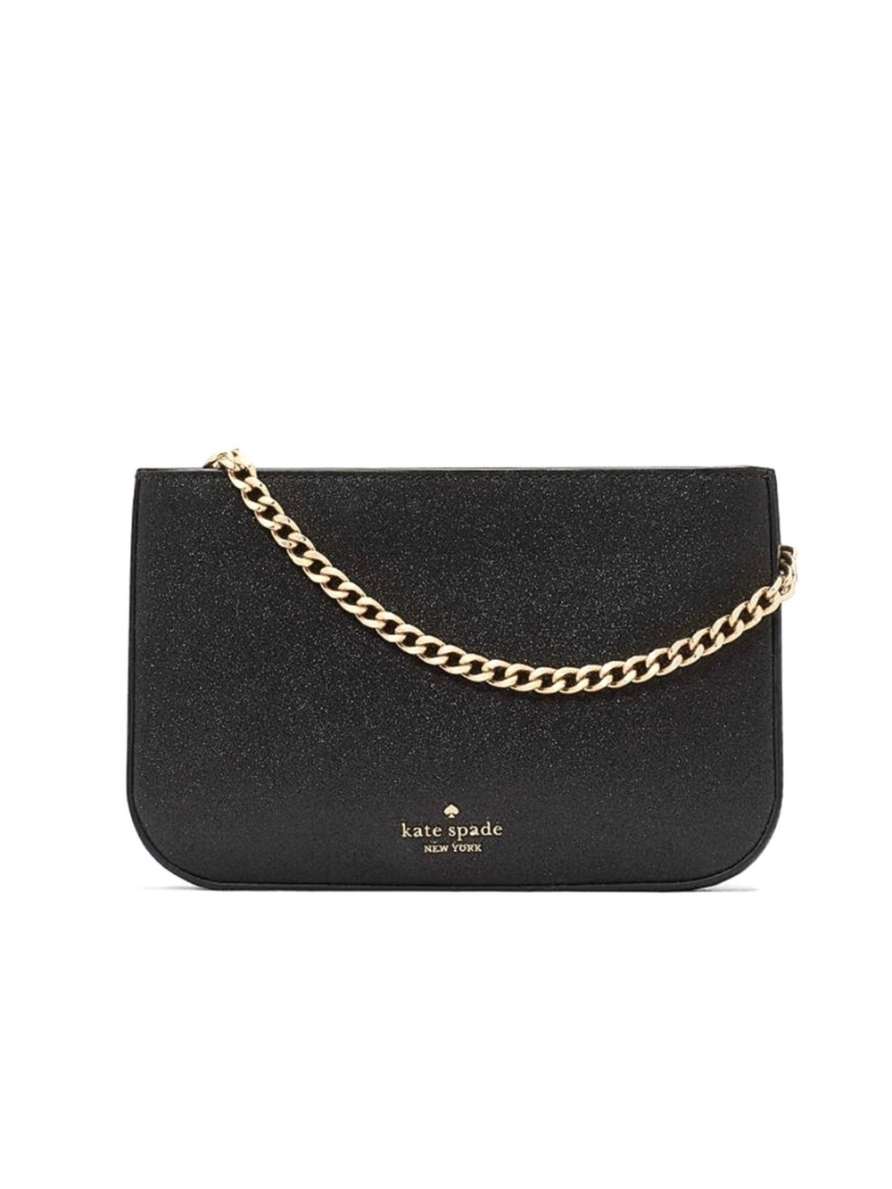NWT Kate Spade Glimmer Glitter Pochette Bag With Detachable Strap Black